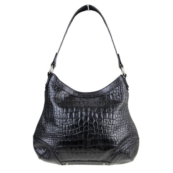 Elliott Lucca WOVEN BLACK GENUINE LEATHER CROCO PRINT SHOULDER BAG HANDBAG HOBO - Picture 5 of 15